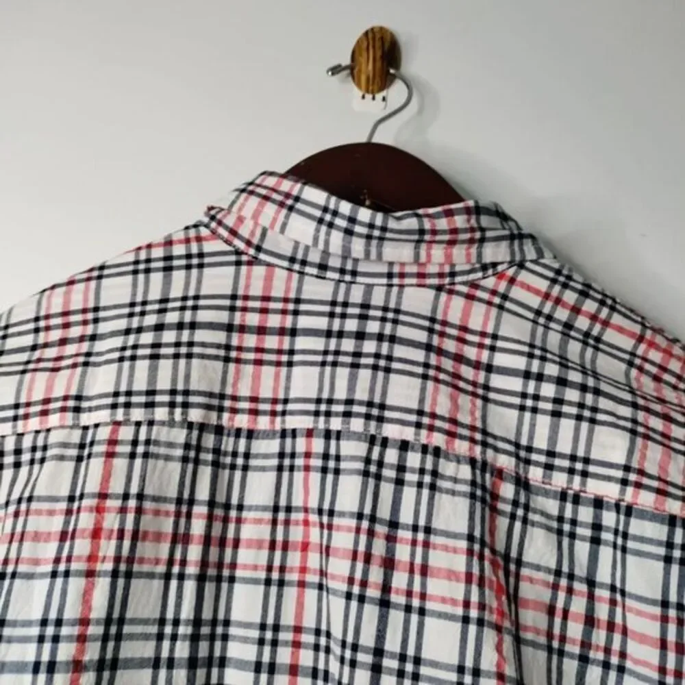 Levis Seersucker‎ Men L Red/Blue Plaid Long Sleeve Button Down Shirt Retro VTG